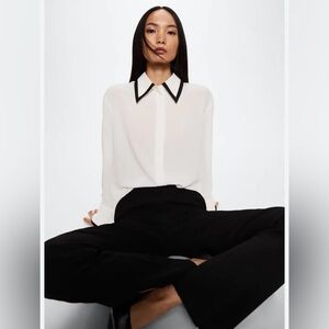 Mango White Blouse with Black Contrast Collar